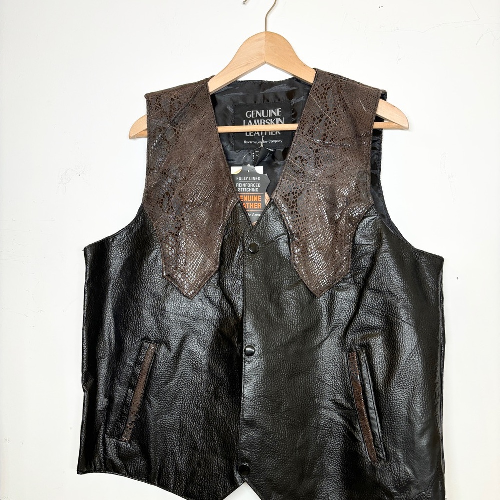 NWT GIOVANNI NAVARRE Genuine Leather Vest Sz L Brown Accents on Black Body